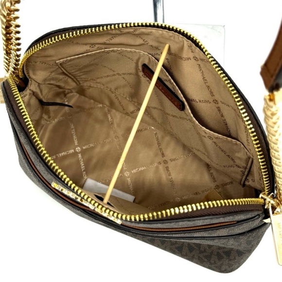MICHAEL KORS Jet Set Travel Medium Dome Crossbody Bag & Double Zip Wallet Brown - Picture 7 of 13